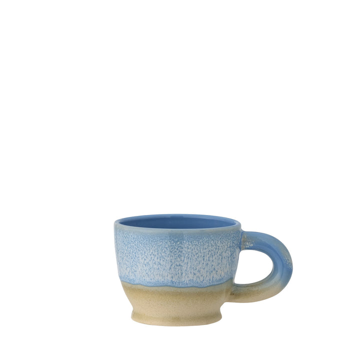 Keramiktasse in Blau und Beige mit reaktiver Glasur