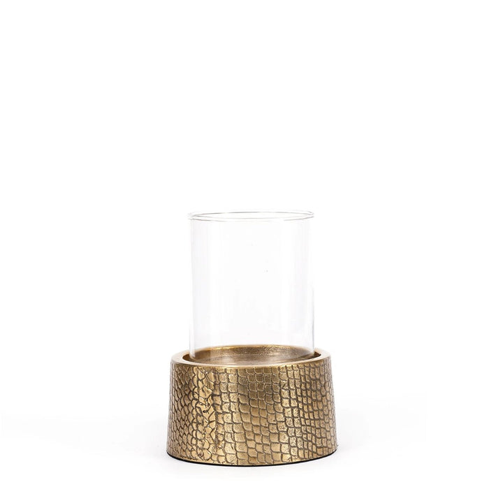 Kerzenhalter mit Glas und Messinghalter im Kroko-Print - 2 Größen erhältlich