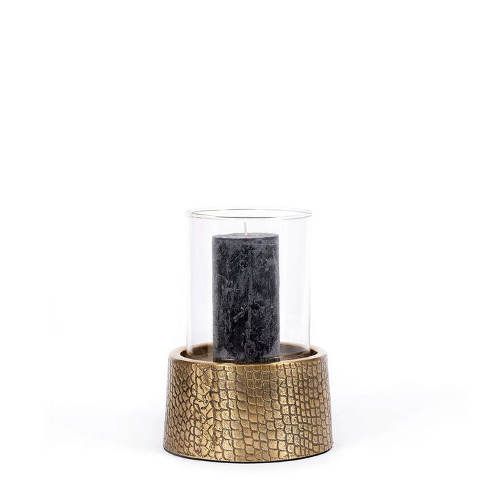 Kerzenhalter mit Glas und Messinghalter im Kroko-Print - 2 Größen erhältlich