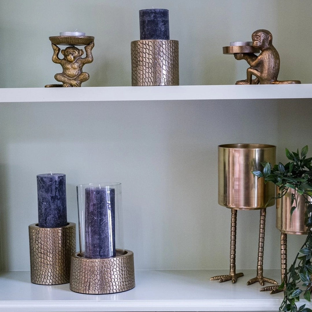 Kerzenhalter mit Glas und Messinghalter im Kroko-Print - 2 Größen erhältlich