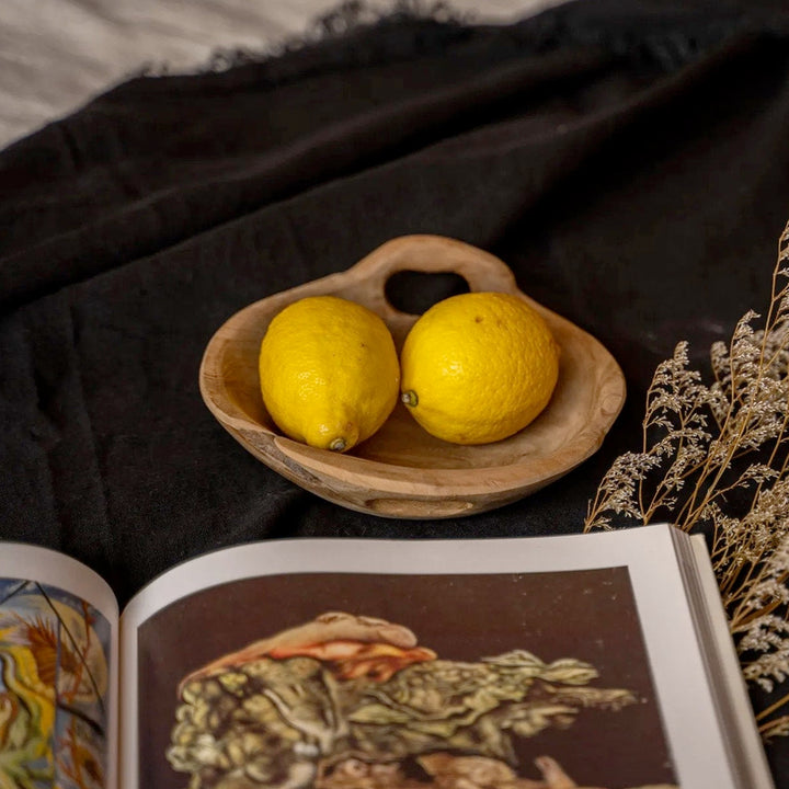 Natürliche Teakholzschale mit Griff