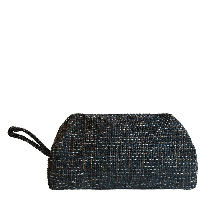 Elegante Kosmetiktasche aus grauem Stoff mit Trageschlaufe