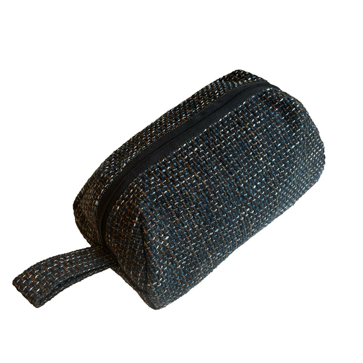 Elegante Kosmetiktasche aus grauem Stoff mit Trageschlaufe