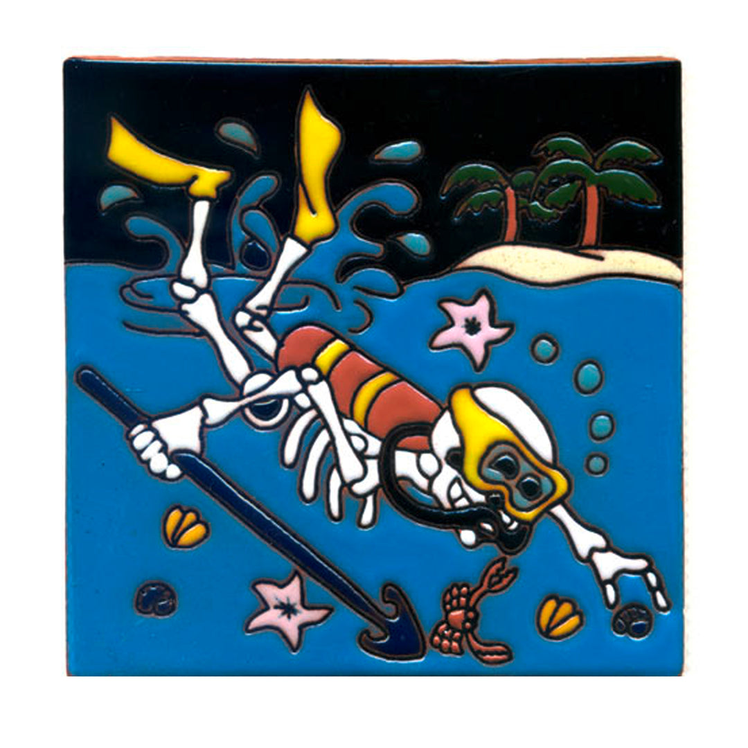 15 x 15 cm Fliese mit Relief  „Día de los Muertos“ – Taucher
