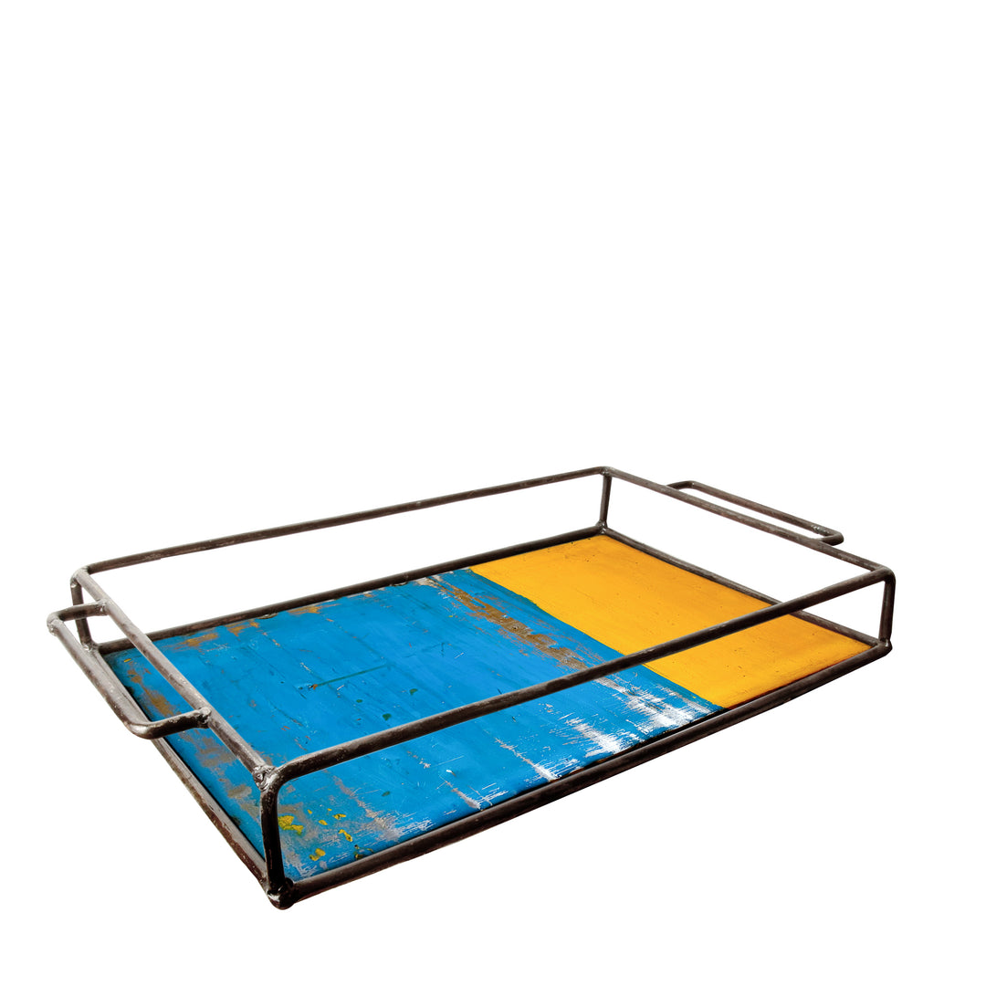 Mittelgroßes Tablett - Upcycled - Gelb/Blau - 26920