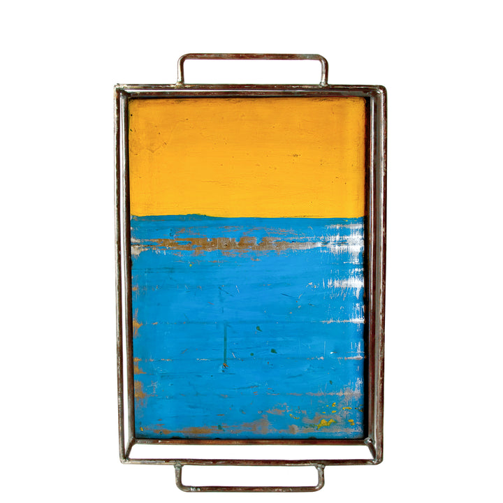 Mittelgroßes Tablett - Upcycled - Gelb/Blau - 26920