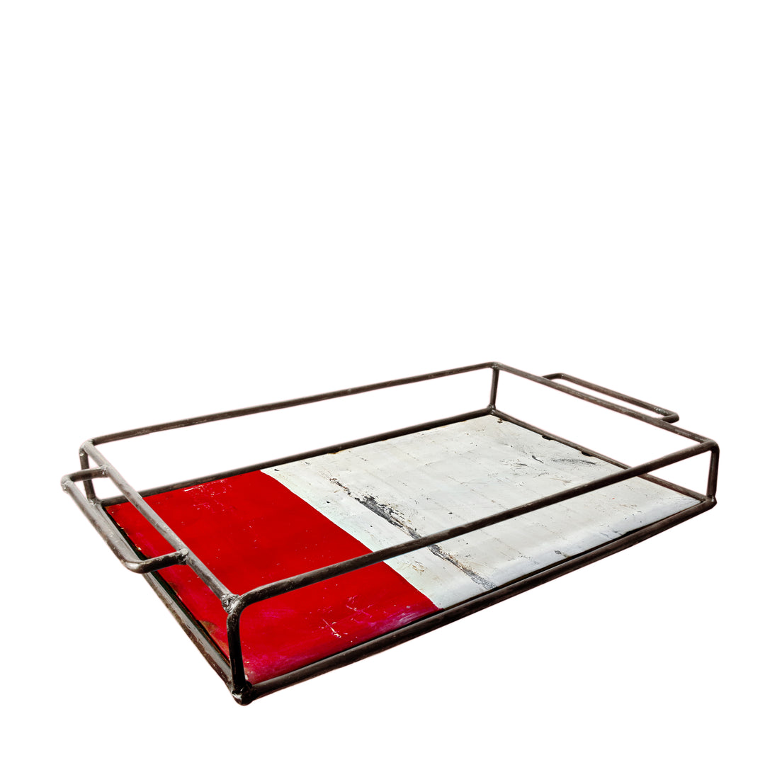 Mittelgroßes Tablett - Upcycled - Weiß/Rot - 26101