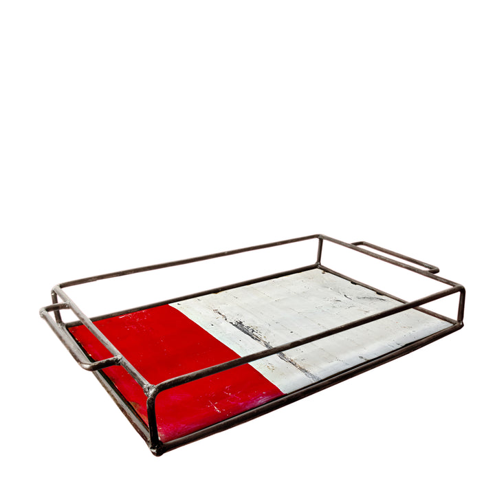 Mittelgroßes Tablett - Upcycled - Weiß/Rot - 26101