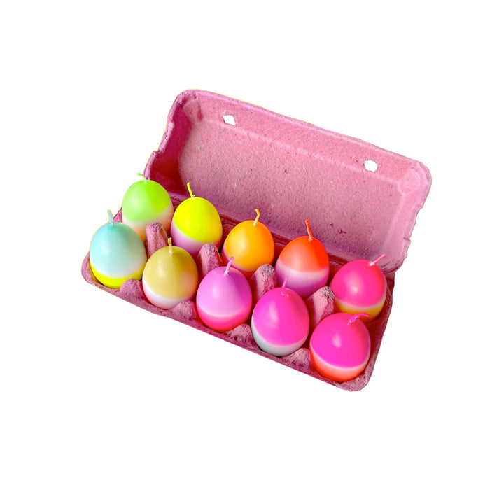 10 Dip Dye Eierkerzen im Eierkarton - Gemischte Farben