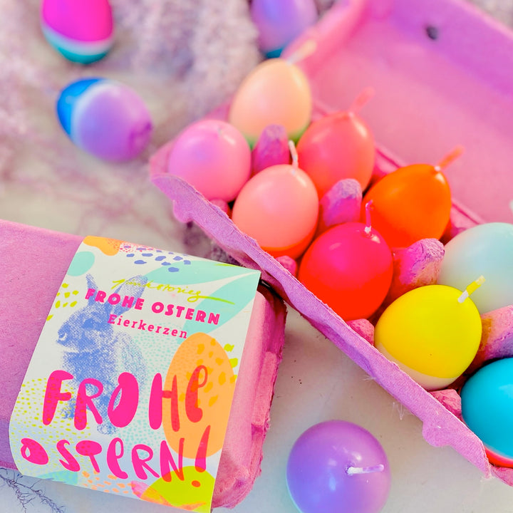 10 Dip Dye Eierkerzen im Eierkarton - Gemischte Farben