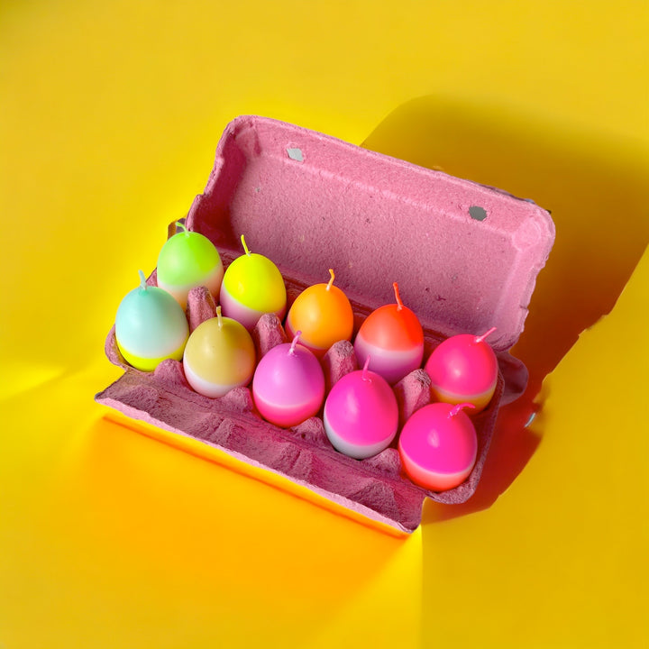 10 Dip Dye Eierkerzen im Eierkarton - Gemischte Farben