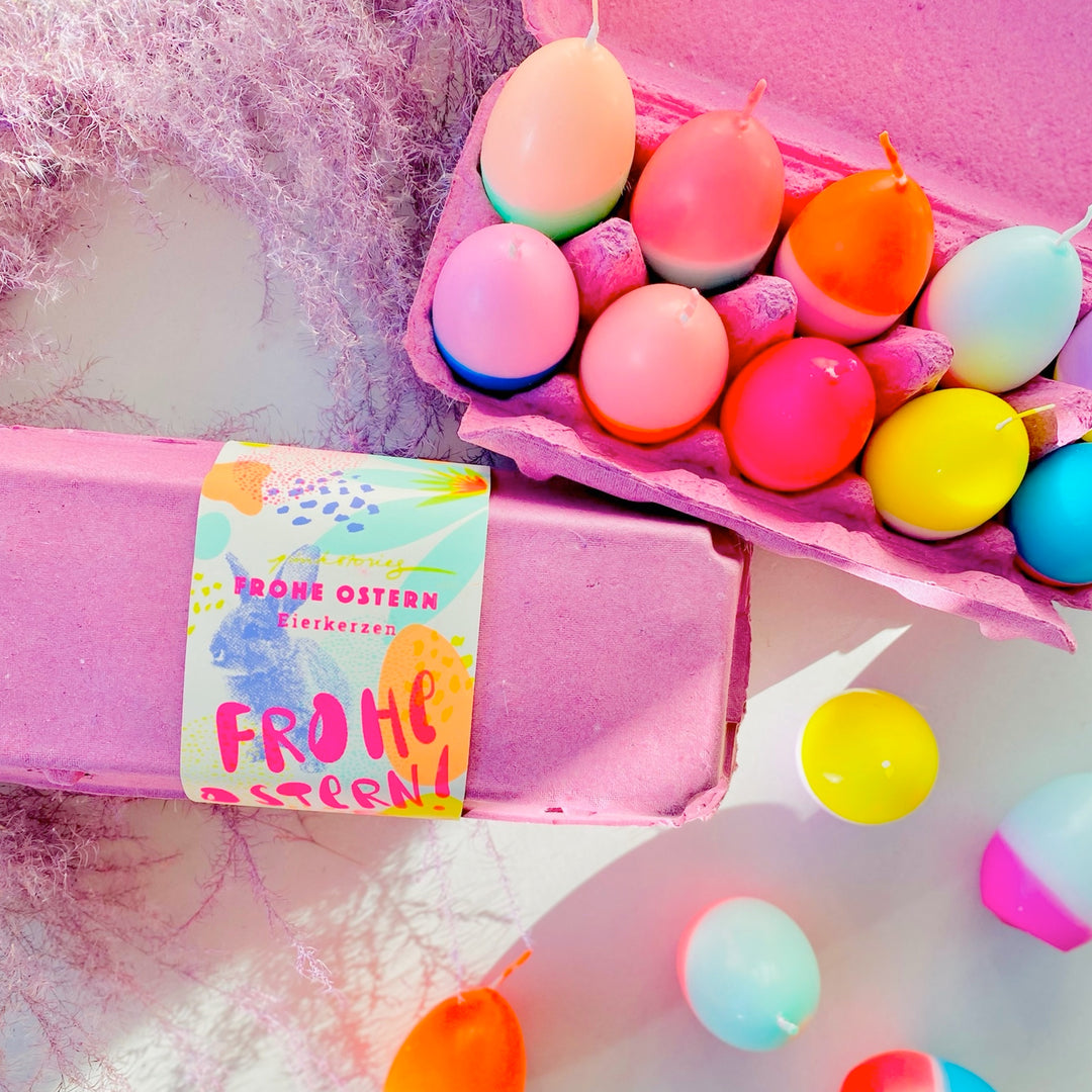 10 Dip Dye Eierkerzen im Eierkarton - Gemischte Farben