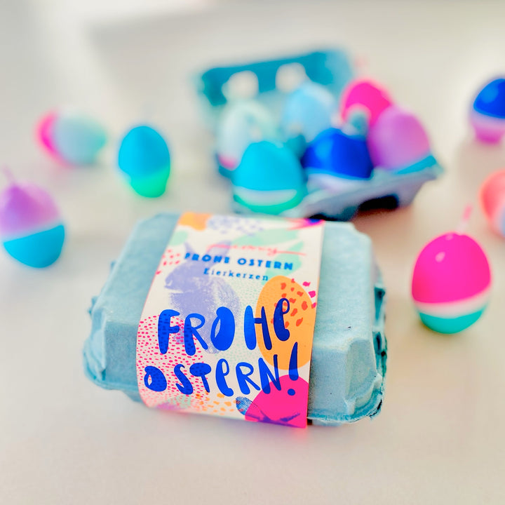 6 Dip Dye Eierkerzen im Eierkarton - Pinke und Blaue Farben