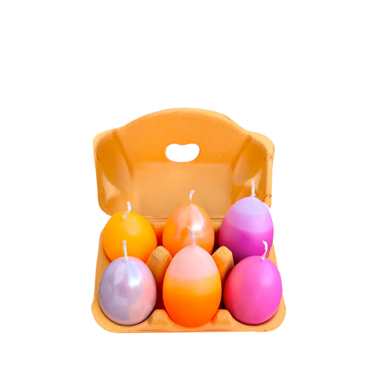 6 Dip Dye Eierkerzen im Eierkarton - Candy Farben