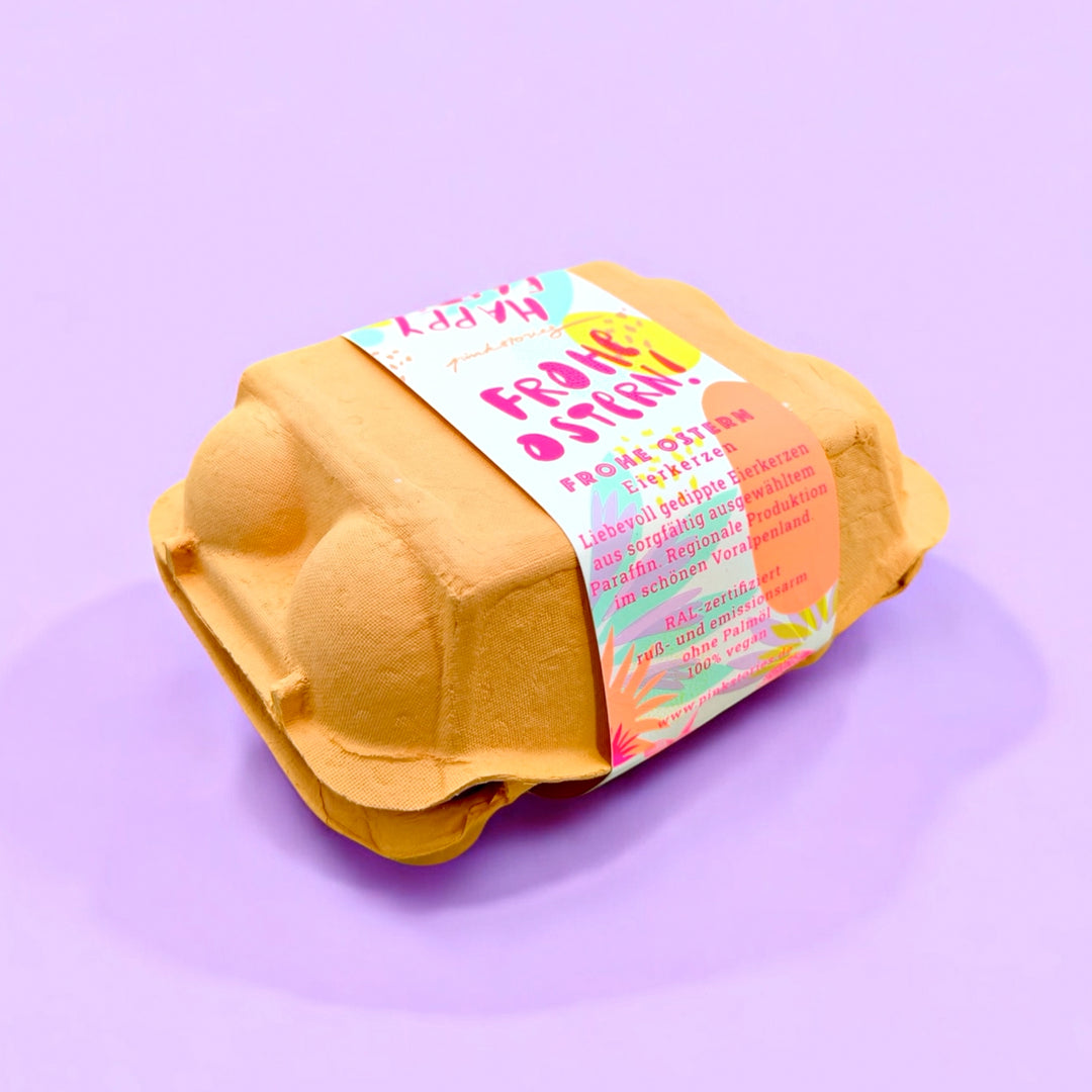 6 Dip Dye Eierkerzen im Eierkarton - Candy Farben