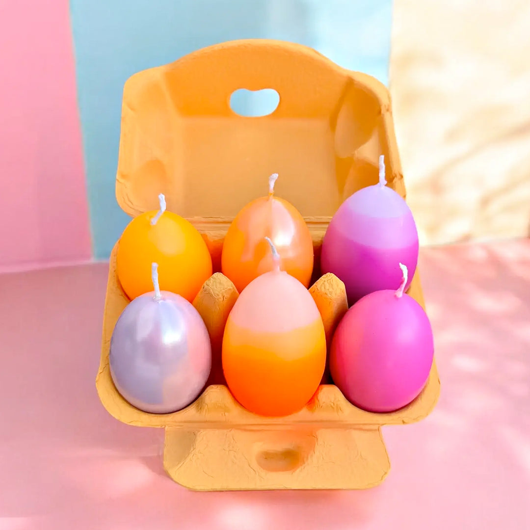 6 Dip Dye Eierkerzen im Eierkarton - Candy Farben