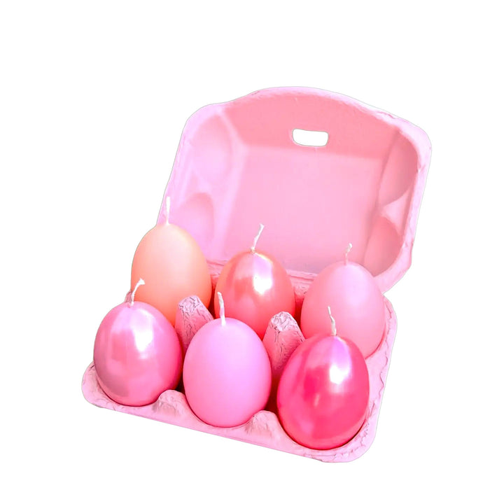 6 Dip Dye Eierkerzen im Eierkarton - Pinke Farben