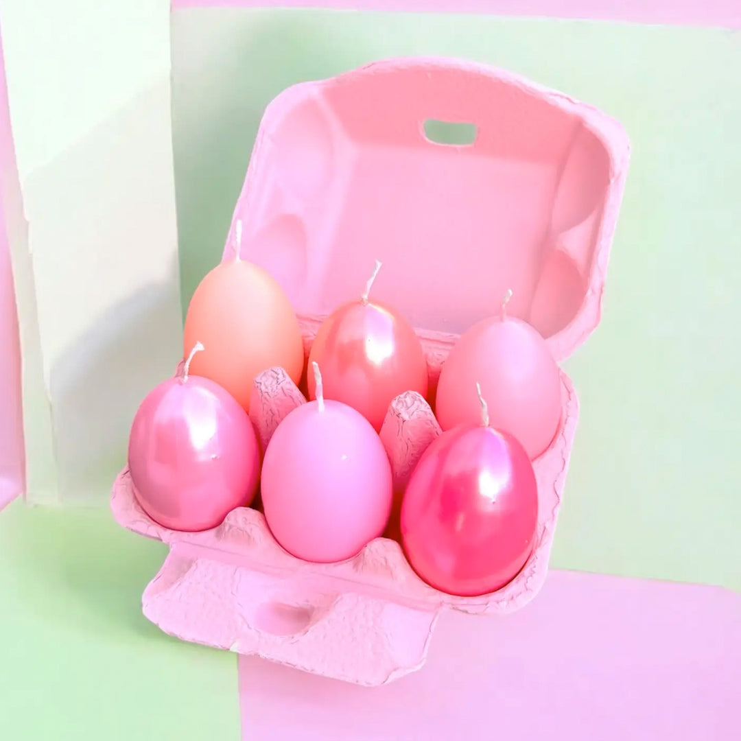 6 Dip Dye Eierkerzen im Eierkarton - Pinke Farben