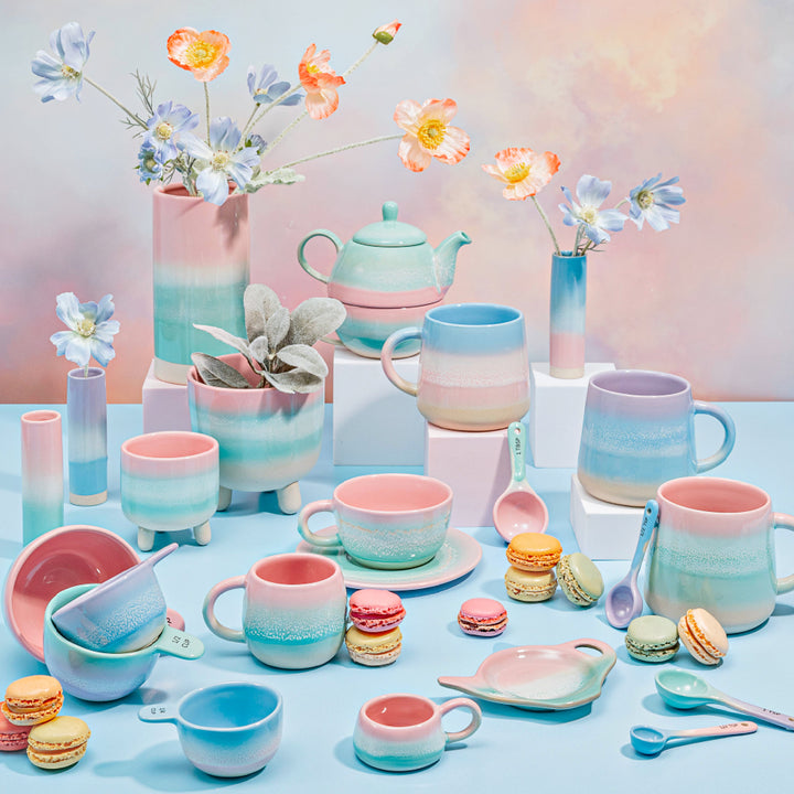 Espressotassen in Pastell-Ombre, Pink & Grün