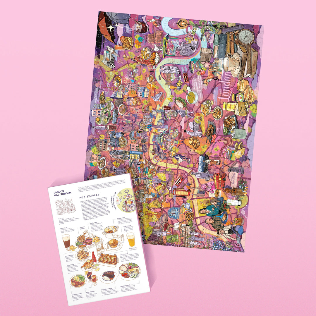 London Gourmet Puzzle Motiv mit Info-Poster zu Pub-Klassikern.