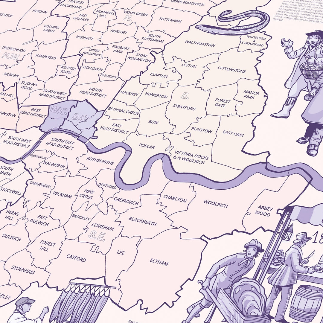 Detailansicht der Londoner Borough-Karte mit Themse-Verlauf.