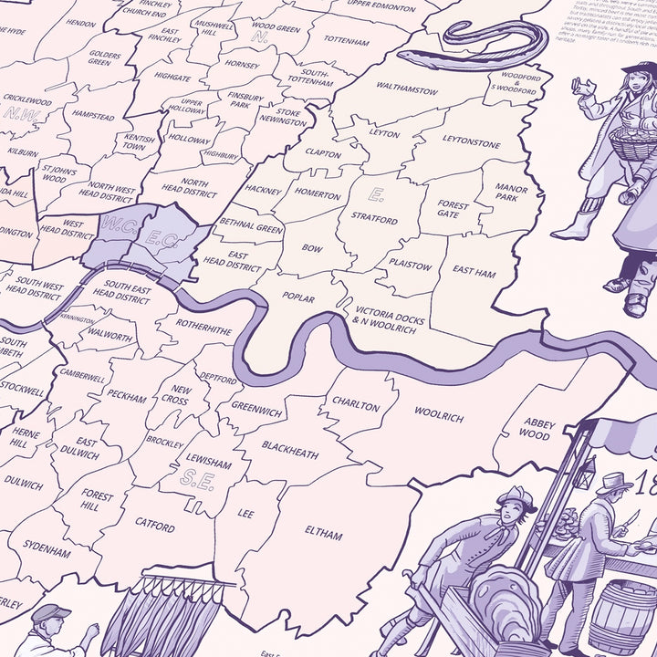 Detailansicht der Londoner Borough-Karte mit Themse-Verlauf.