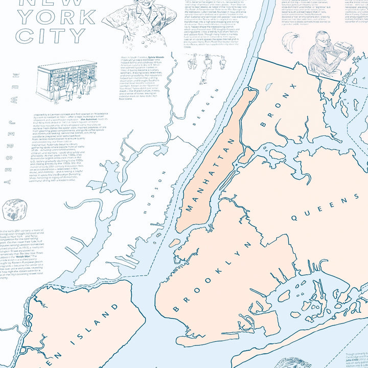 Nahaufnahme der illustrierten Stadtkarte mit Manhattan und Brooklyn.