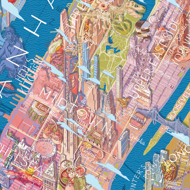 Detaillierte Puzzle-Illustration von Midtown Manhattan, Grand Central und Times Square.