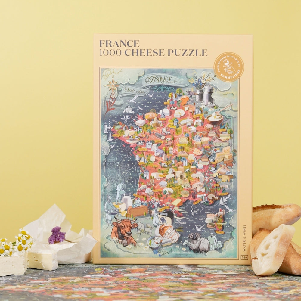 Frankreich Käse-Landkarte Puzzle mit Infografik-Poster zu Käsefamilien.