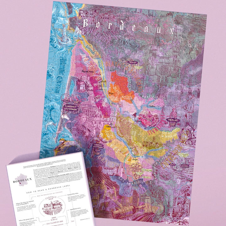 Illustrierte Karte der Bordeaux-Appellationen (Medoc, Saint-Émilion).
