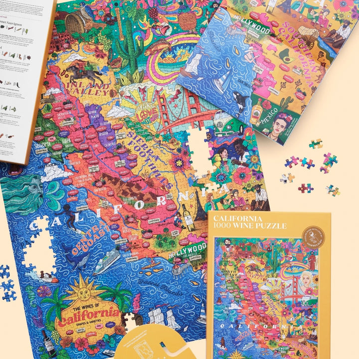Kalifornien Wein Landkarte Puzzle mit Infografik-Poster zu Weinregionen.