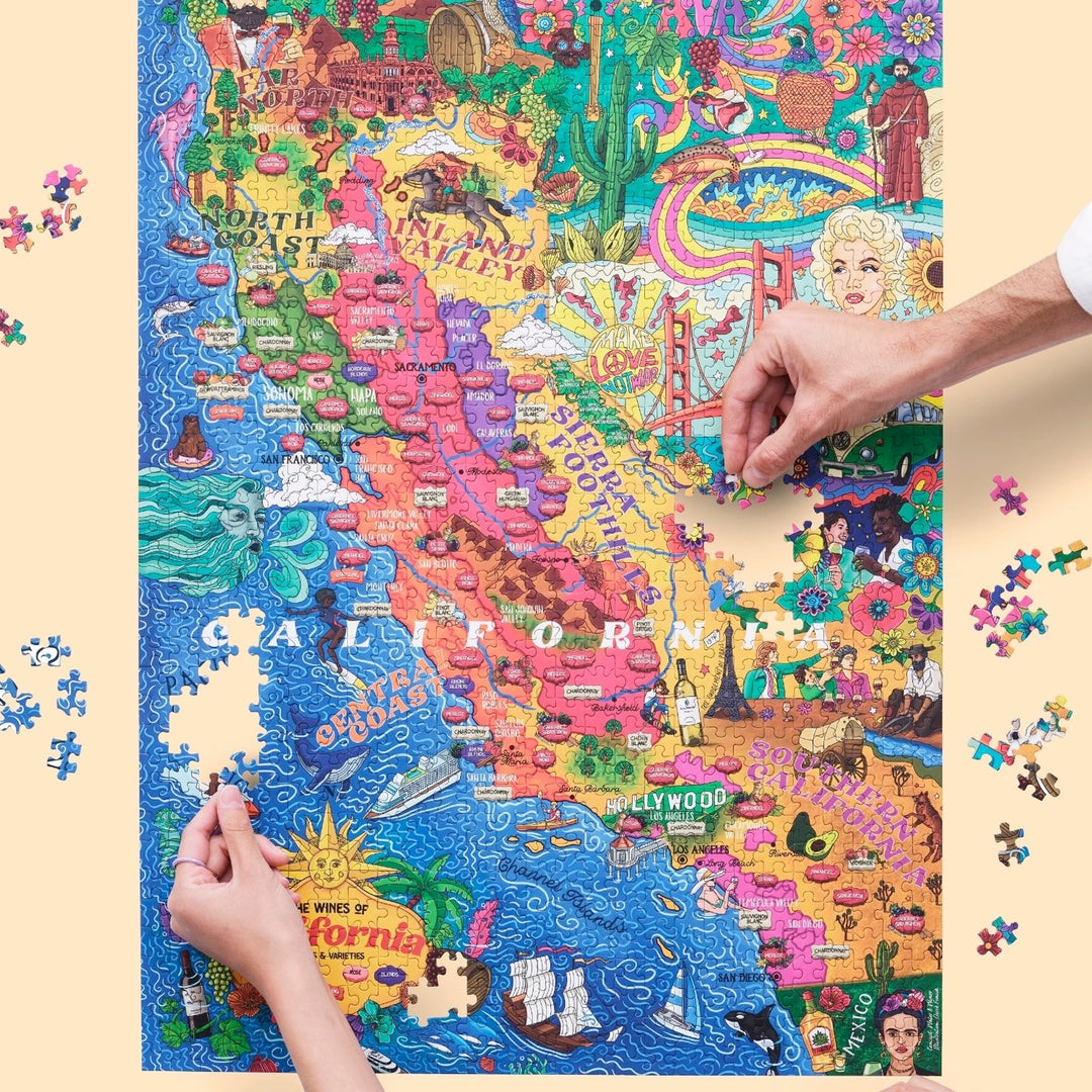 Nahaufnahme Puzzle-Motiv mit Fokus auf Monterey und Santa Barbara.