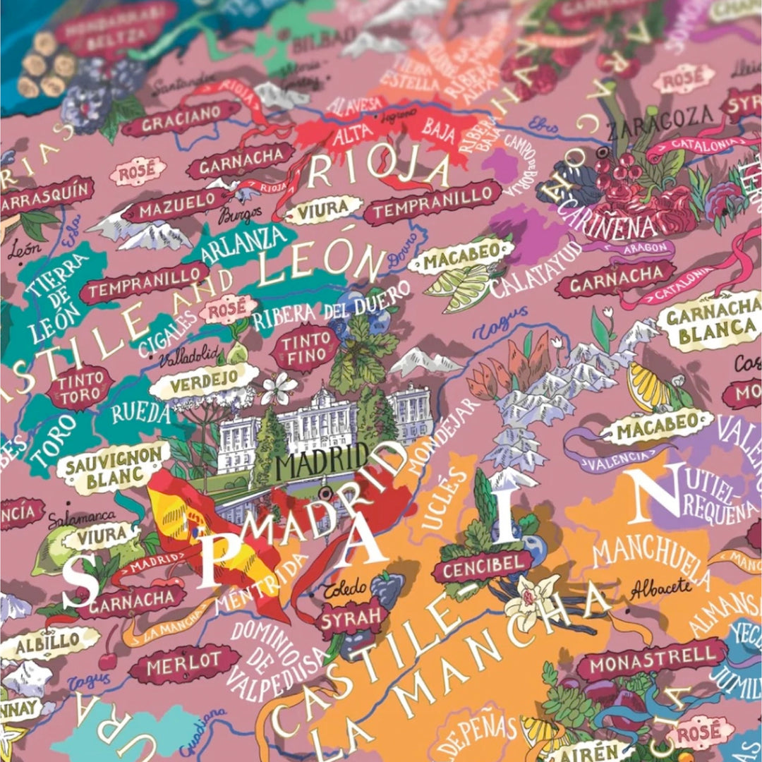 Puzzle-Detailansicht mit Fokus auf La Mancha, Madrid und Valencia.