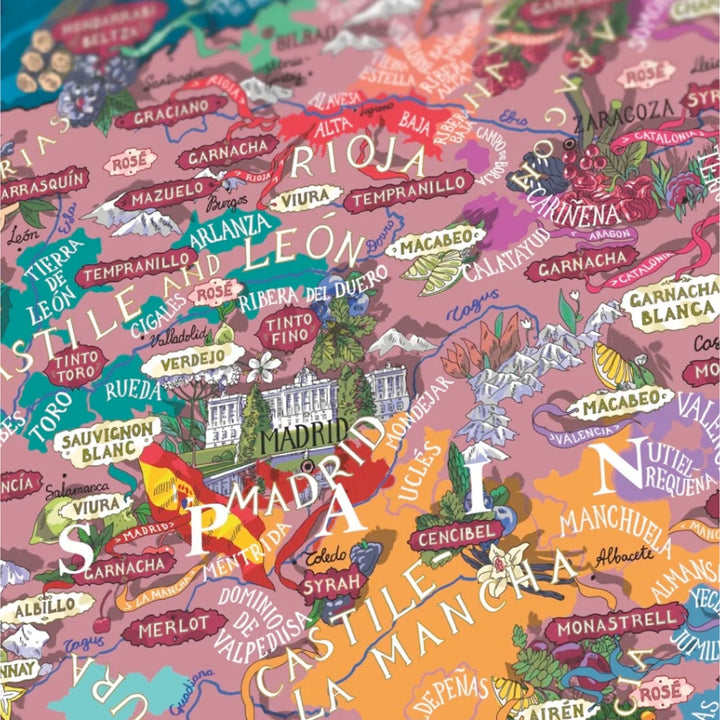 Puzzle-Detailansicht mit Fokus auf La Mancha, Madrid und Valencia.