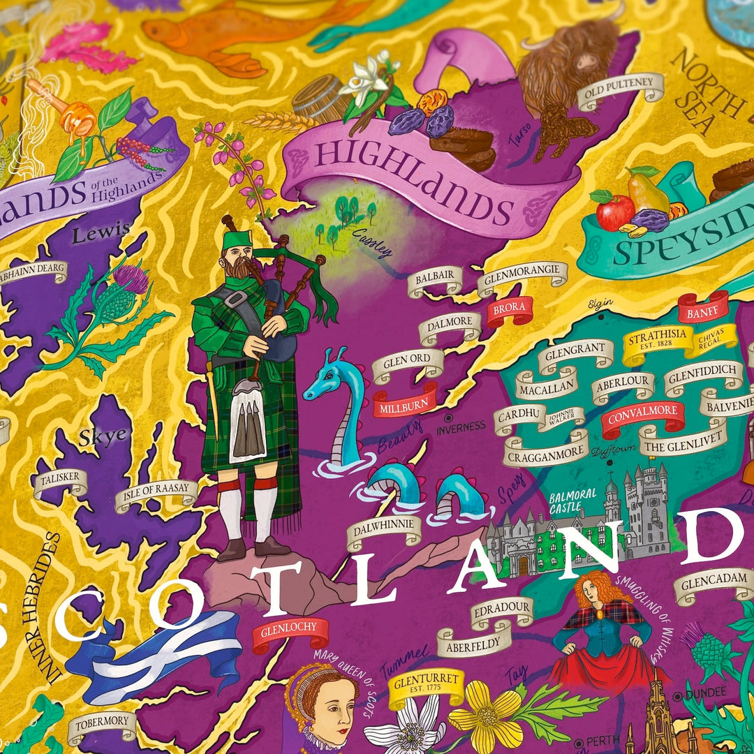 Puzzle-Detailansicht mit Fokus auf die Speyside und berühmte Brennereien.