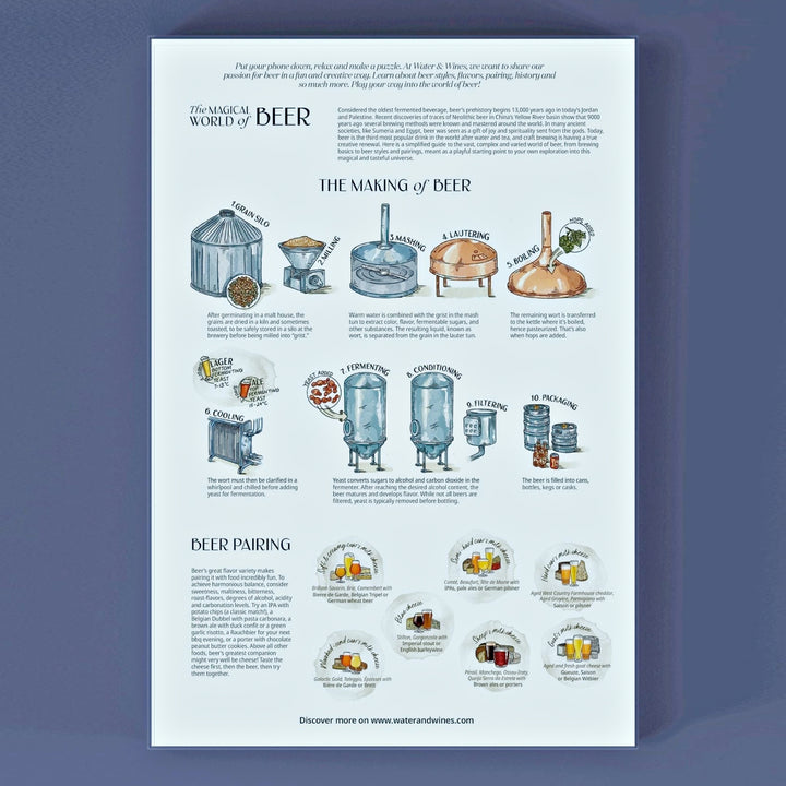 Illustrationen von Speisen, die perfekt zu verschiedenen Bieren passen.
