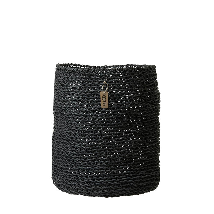 Sehr großer, schwarzer Korb aus gewebtem Papier