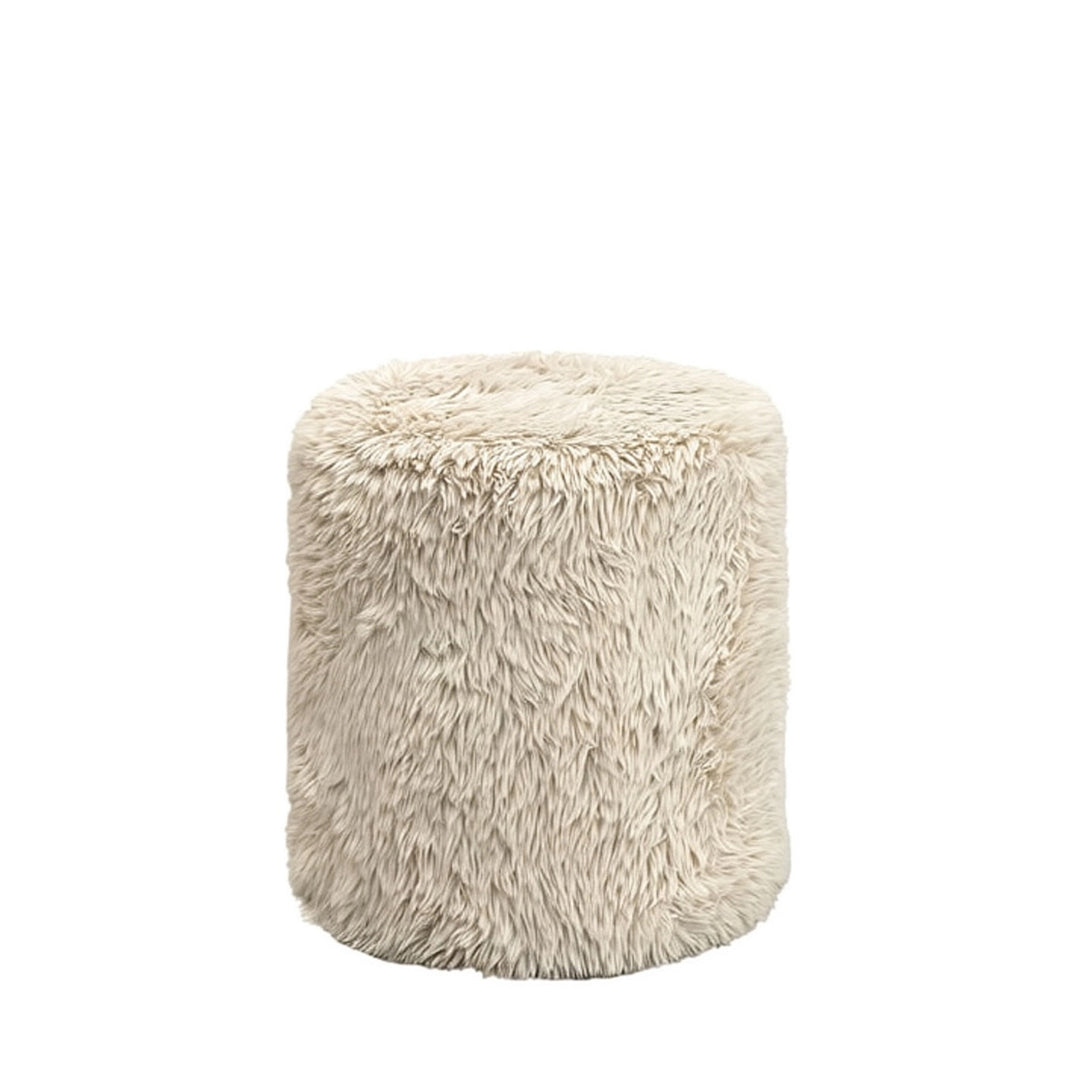 Runder Hocker mit flauschigem Langflor in Creme - 35 x 35 cm