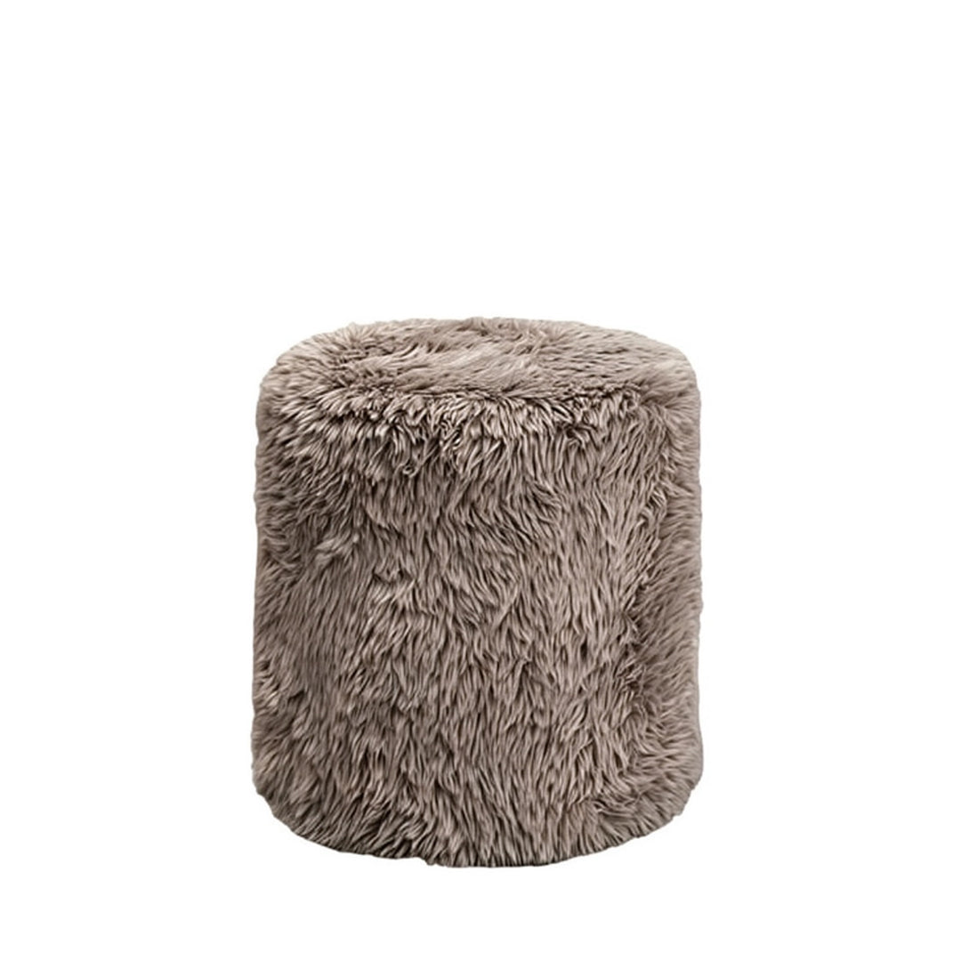 Runder Hocker mit flauschigem Langflor in Taupe - 35 x 35 cm
