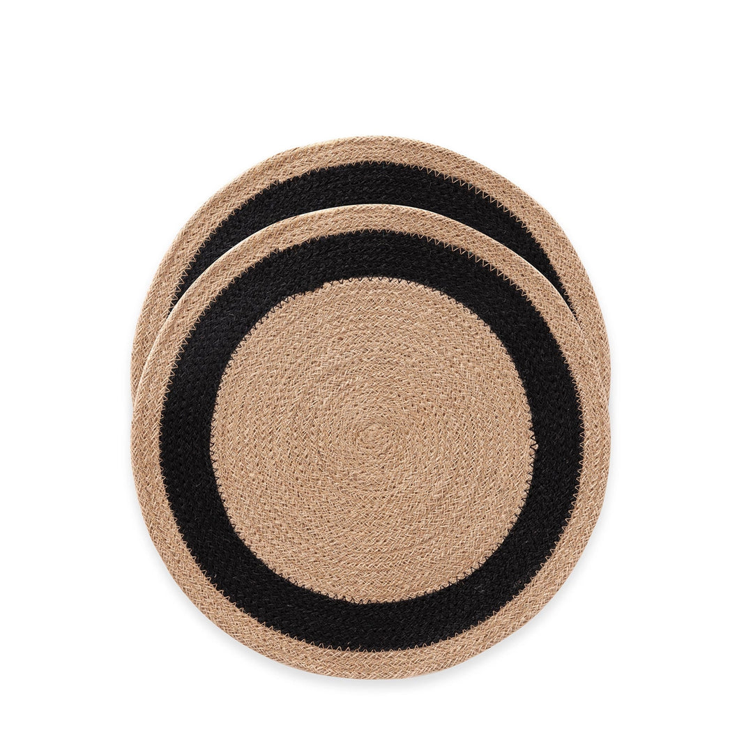 2er Tischset aus Jute mit kleinen beige-schwarzen Kreisen - Durchmesser 38 cm