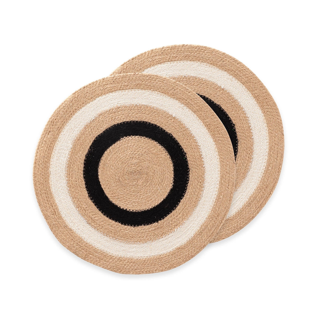 2er Tischset aus Jute mit kleinen grau-weißen Kreisen - Durchmesser 38 cm
