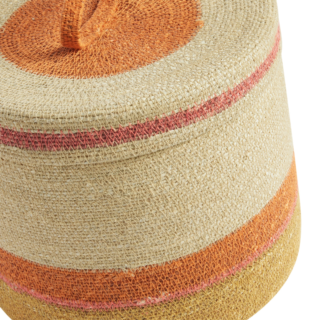 Runder Korb mit Deckel in Creme, Orange und Senfgelb