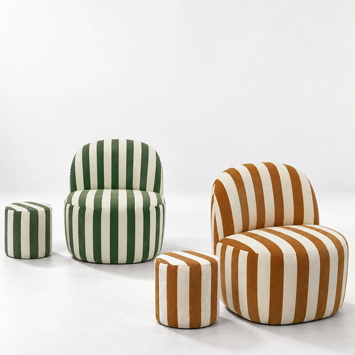 Runder Hocker mit vertikalen Streifen in Braun und Weiß - 35 x 35 cm