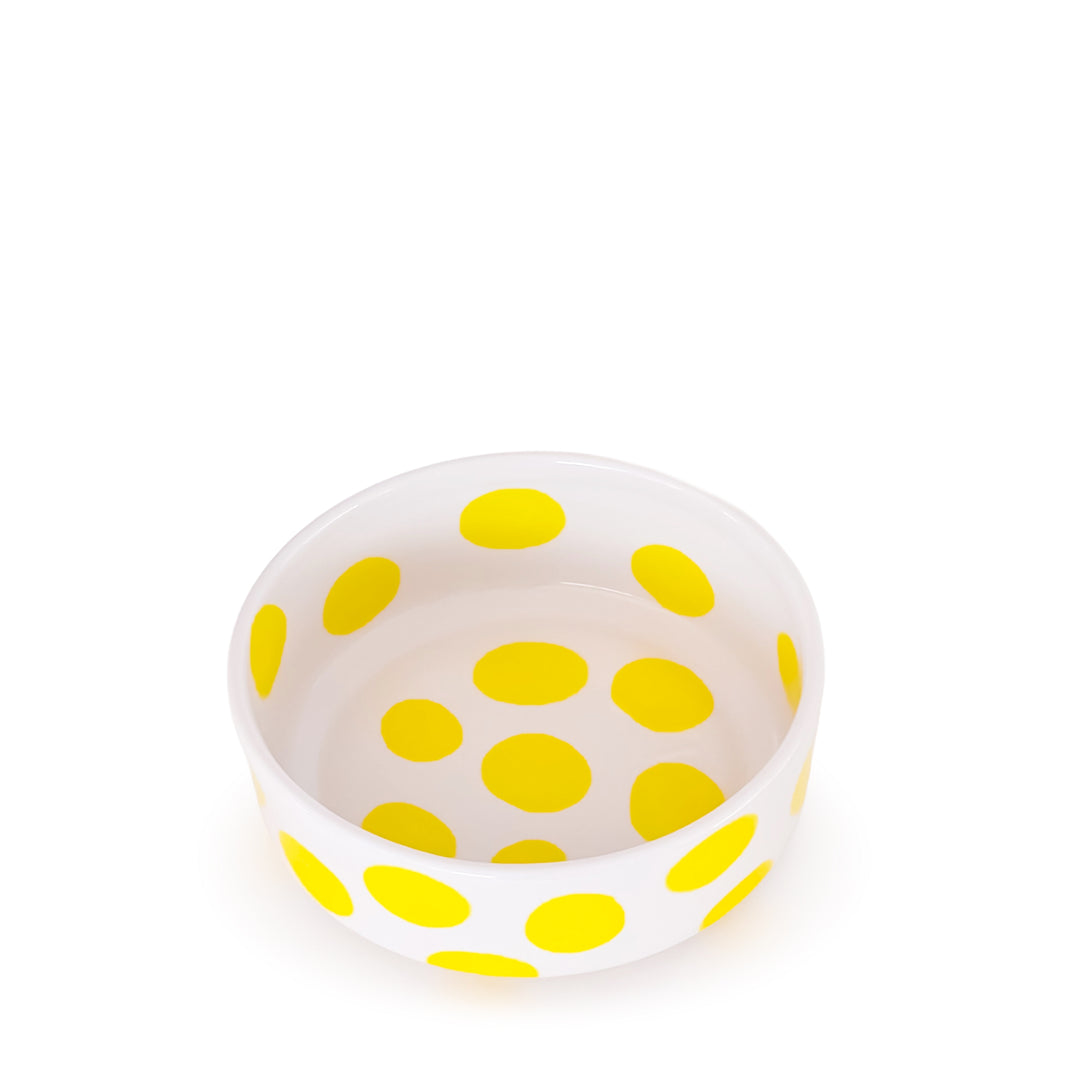 Stilvolle Design-Schüssel mit großen Punkten - Gelb-Weiß