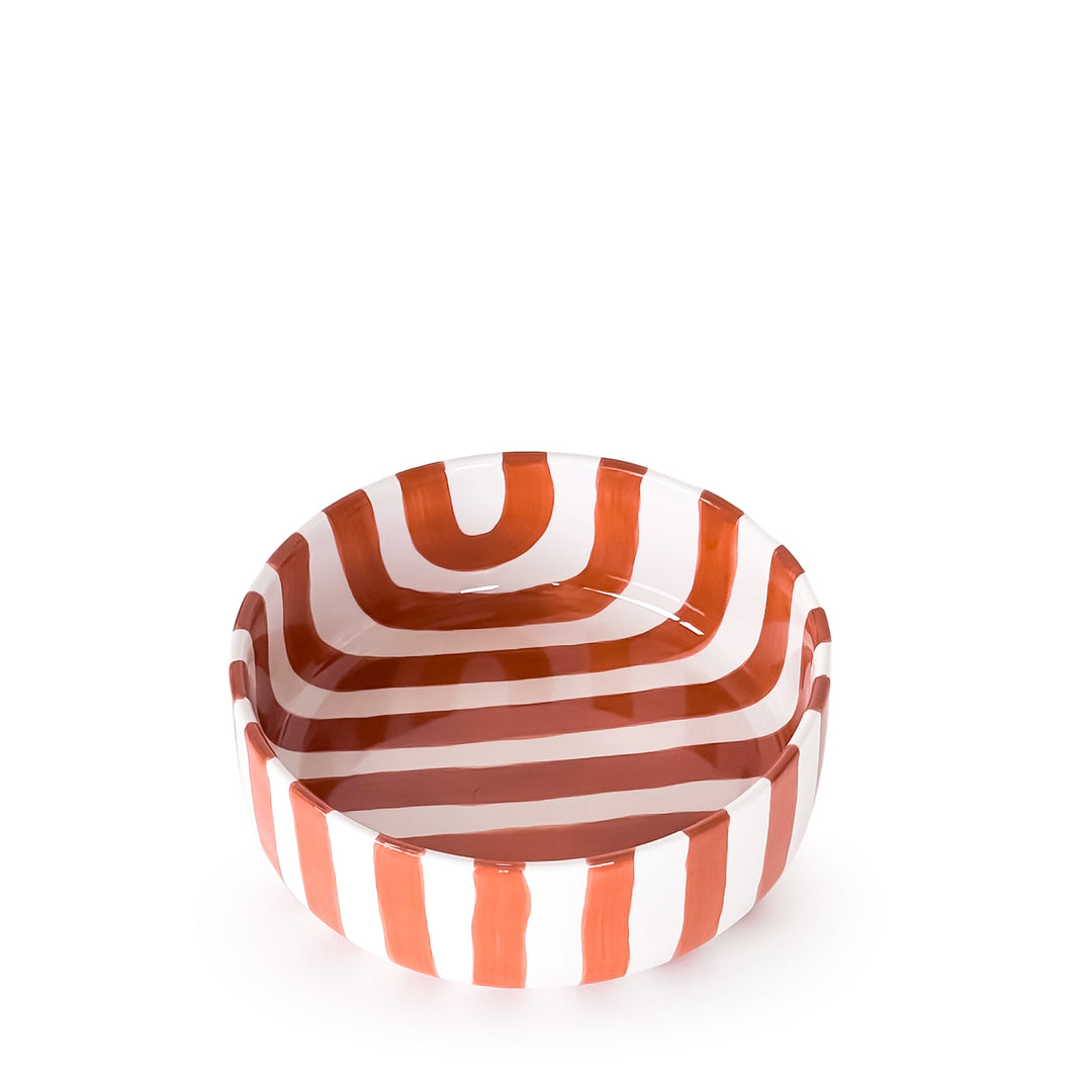 Stilvolle gestreifte Design-Schüssel - Orange-Weiß