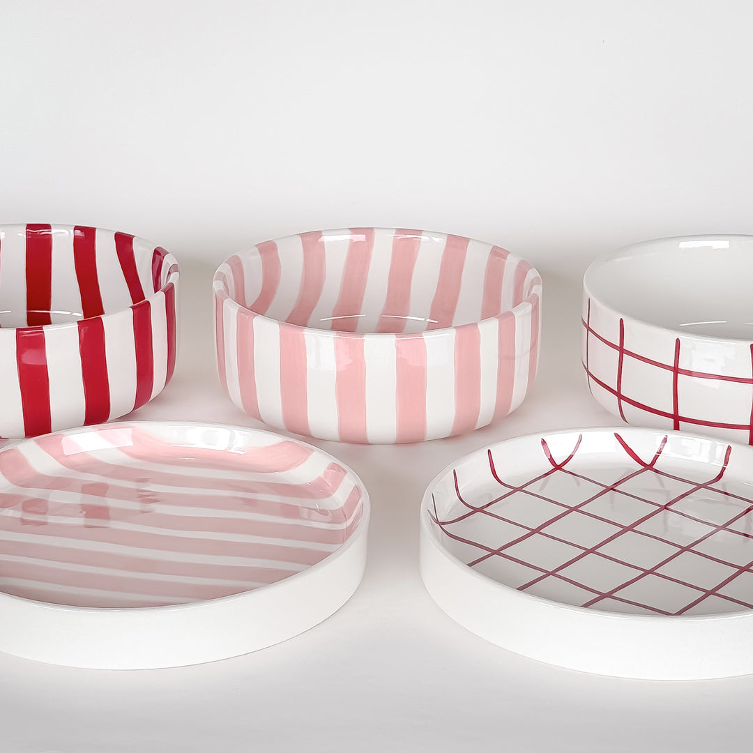 Stilvolle gestreifte Design-Schüssel - Rosa-Weiß