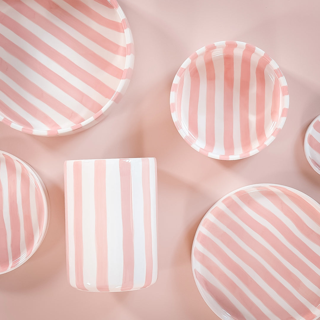 Stilvolle gestreifte Design-Schüssel - Rosa-Weiß