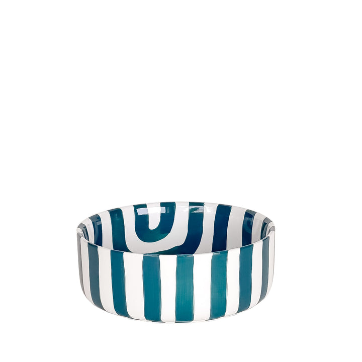 Stilvolle gestreifte Design-Schüssel - Türkis-Weiß