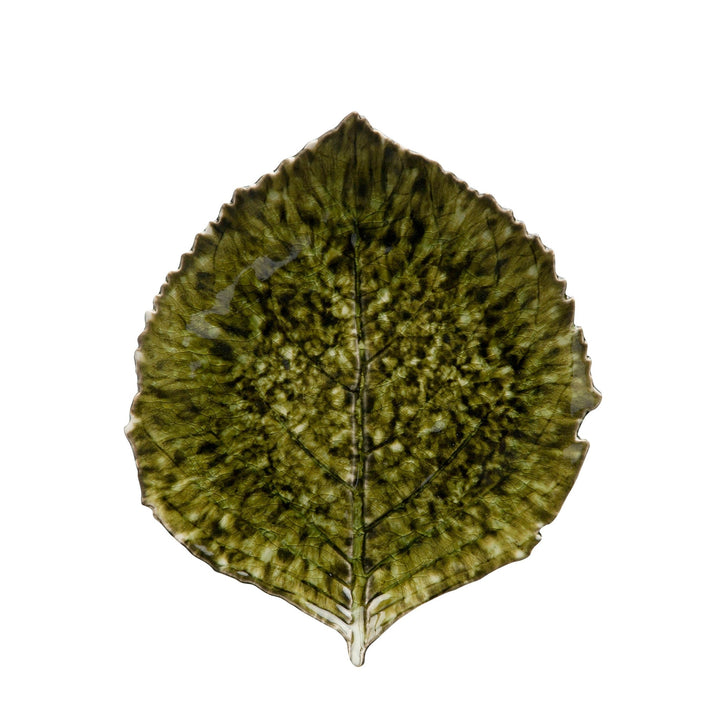 Wunderschöner, grüner Teller in Hortensienblattform