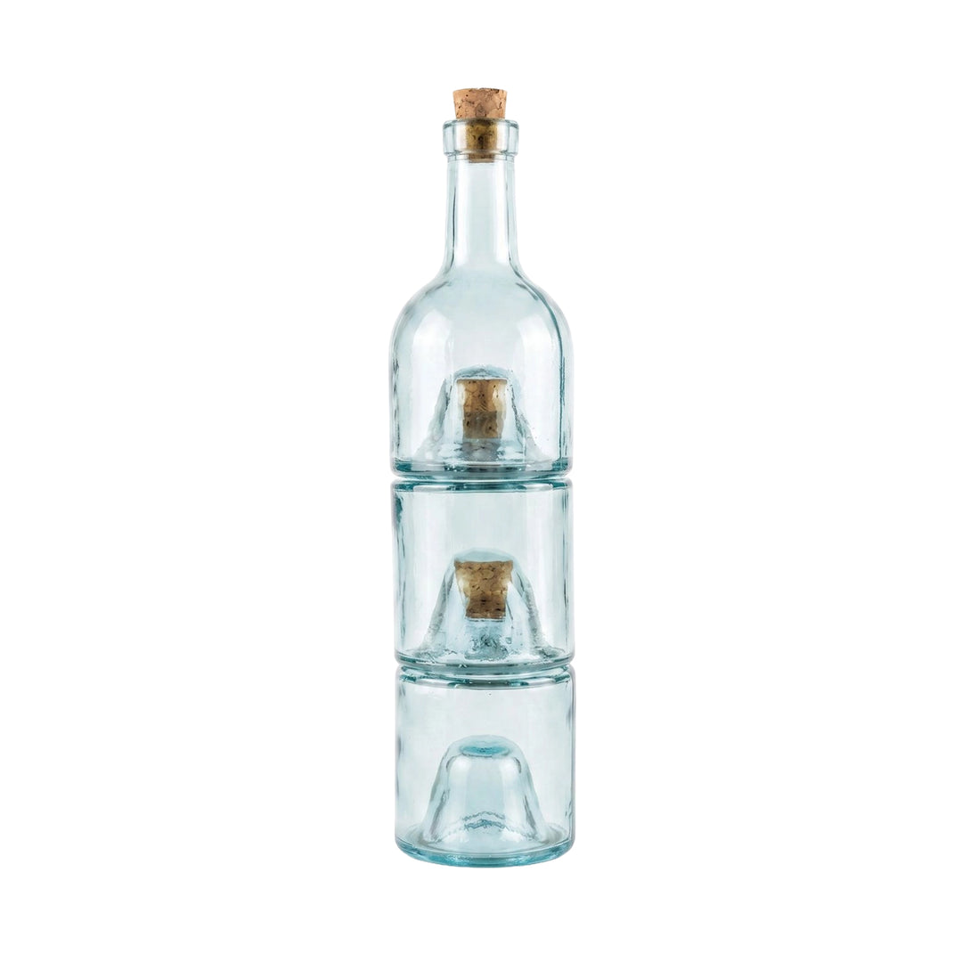 3 stapelbare Glasflasche mit Korkenverschluss - in 2 Farben erhältlich
